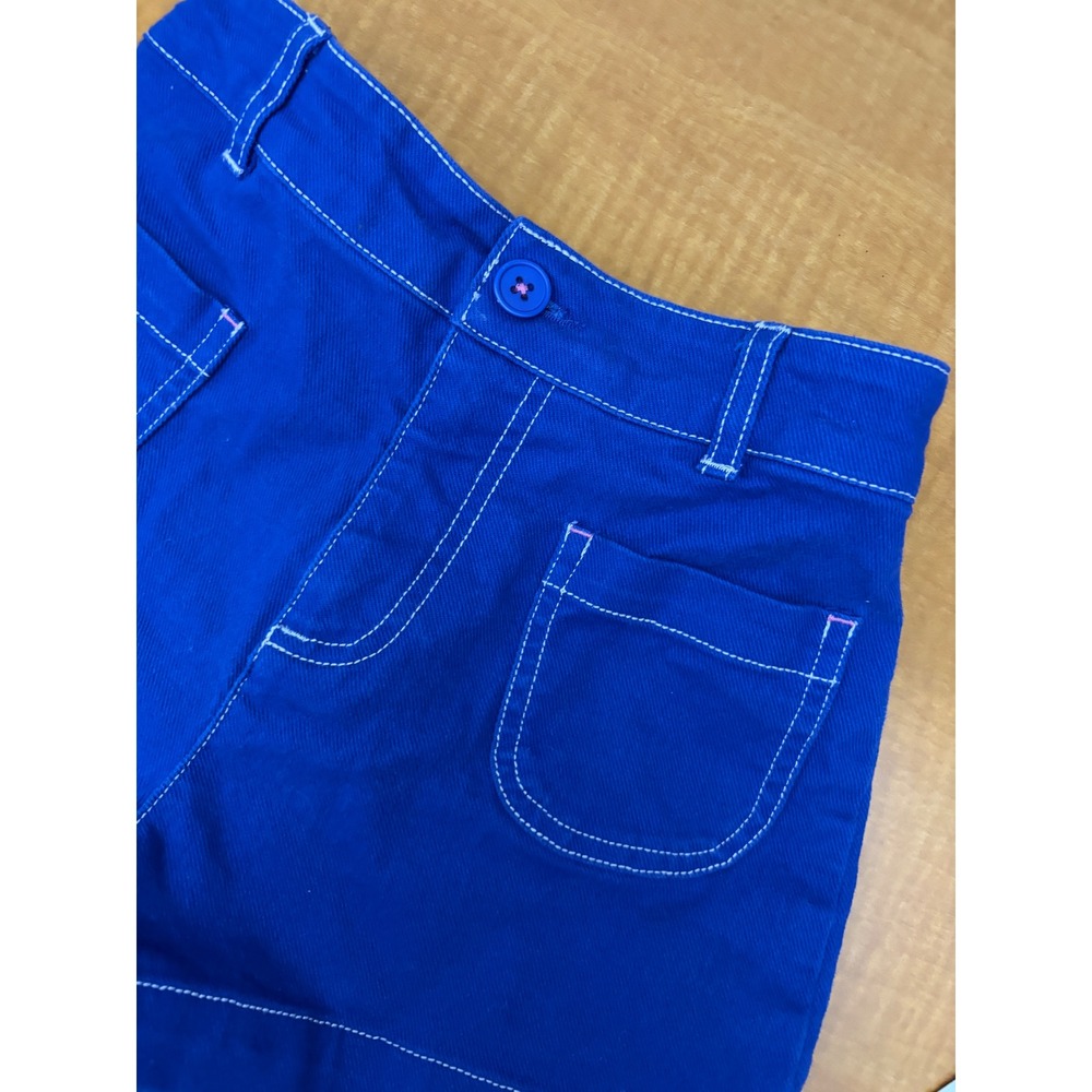 Mini Boden Girls Blue Denim Shorts White Contrast Stitch Pockets Size 9-10Y